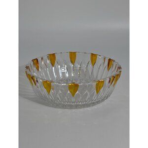 Vintage Glass Bowl With Amber Tinted Petal Detailing & Diamond Cut Design
